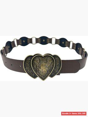 Vintage Western Wide Leather Belt with Concho Buckle Adjustable 28-48 Inch